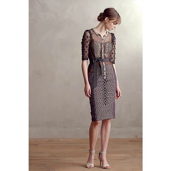 Anthropologie Beguile by Byron Lars Allusione Dress Black Lace Insert Sheath 6p - Picture 15 of 15